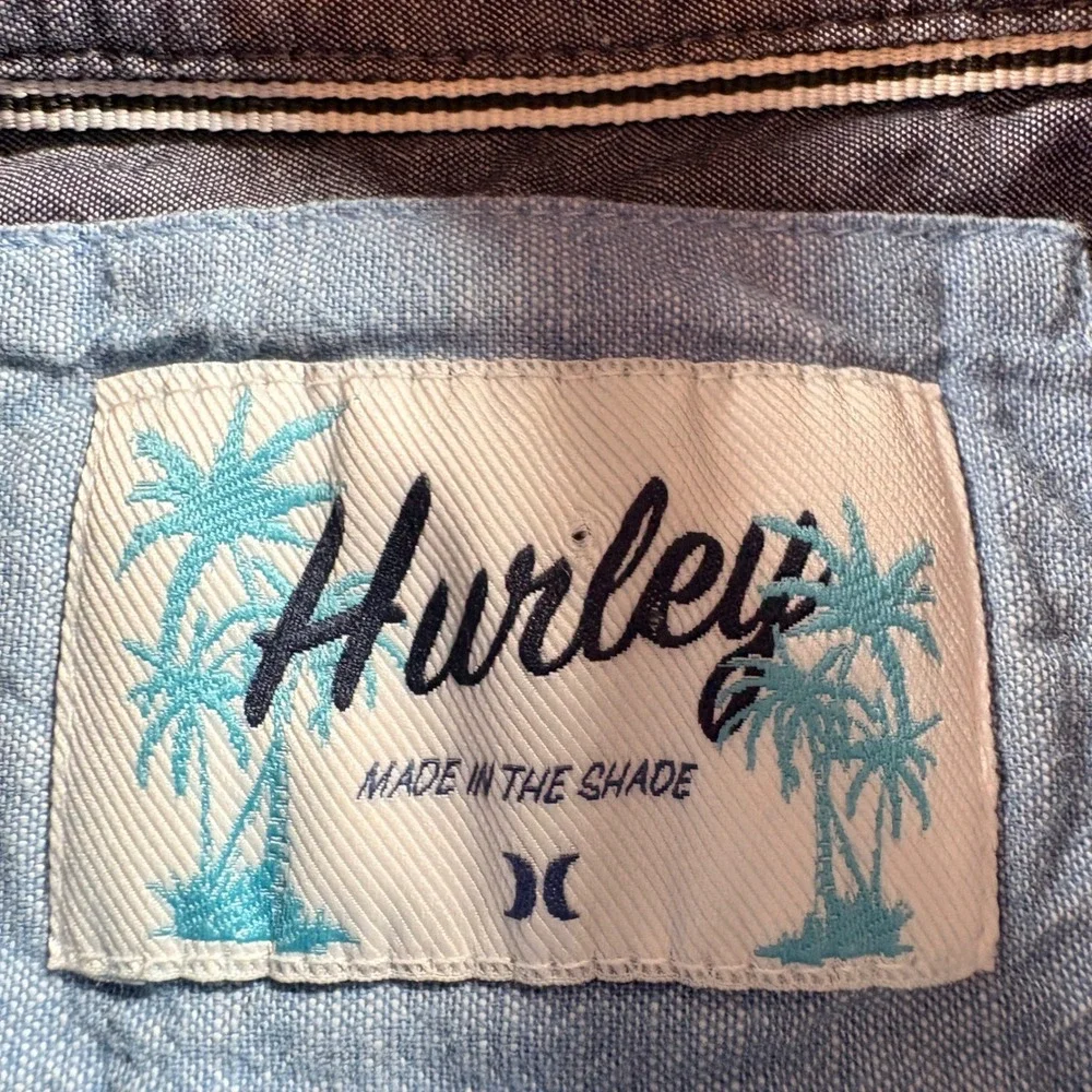 Hurley Button‎ Down Shirt Mens Large Blue Short Sleeve Cotton Casual Surf Style
